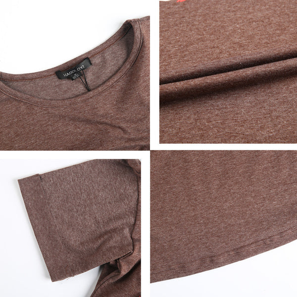 HDY Haoduoyi Fashion Print Basic Tops Women Short Sleeve Female Pullover Street Gray O-neck Casual Longline T-shirt