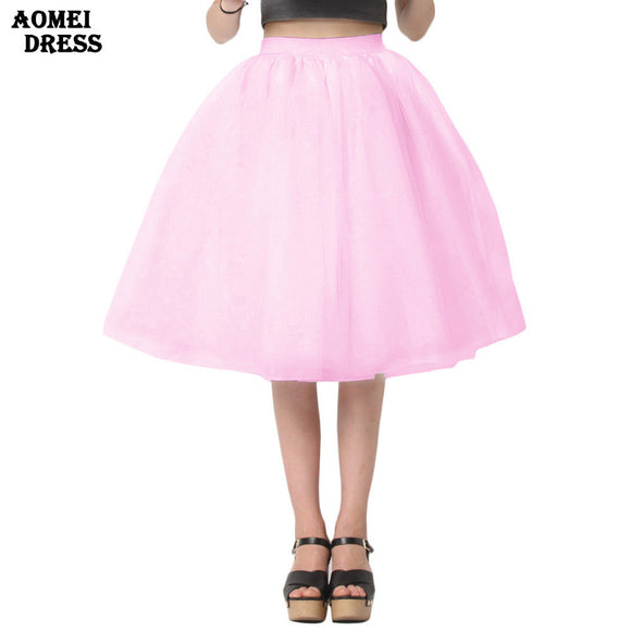 New Puff Women Chiffon Tulle Skirt White faldas High waist Midi Knee Length.