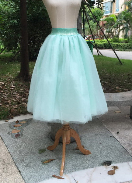 New Puff Women Chiffon Tulle Skirt White faldas High waist Midi Knee Length.