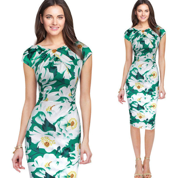 Women Dress Elegant Floral Print Work Business Casual Party .