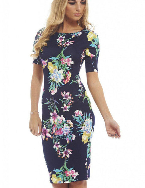 Women Dress Elegant Floral Print Work Business Casual Party .