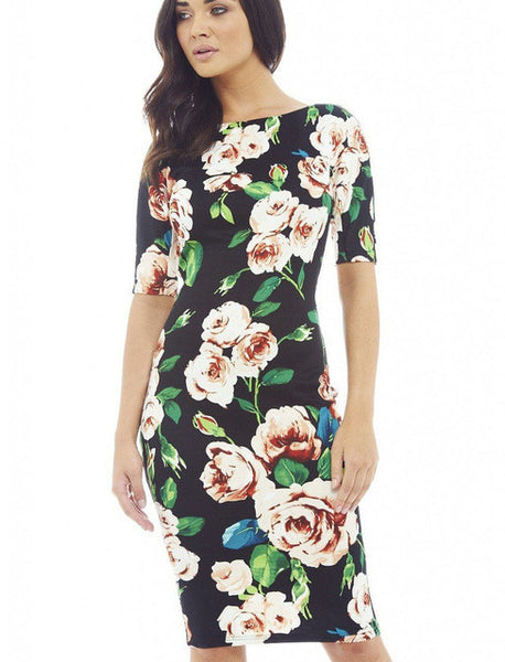 Women Dress Elegant Floral Print Work Business Casual Party .
