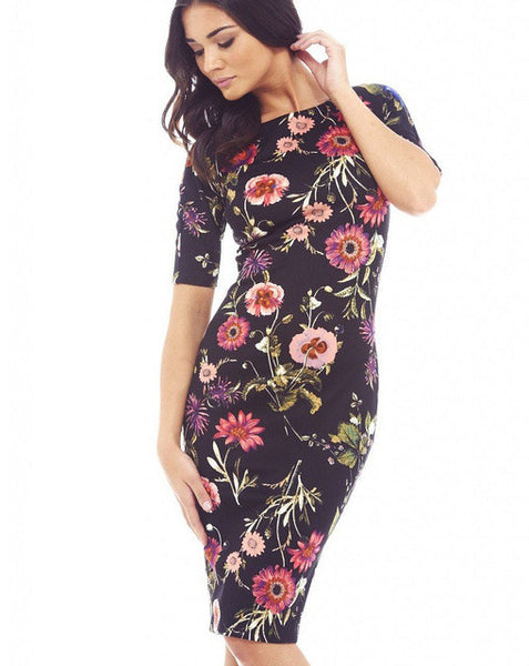Women Dress Elegant Floral Print Work Business Casual Party .