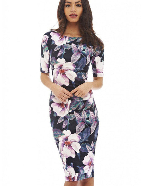 Women Dress Elegant Floral Print Work Business Casual Party .
