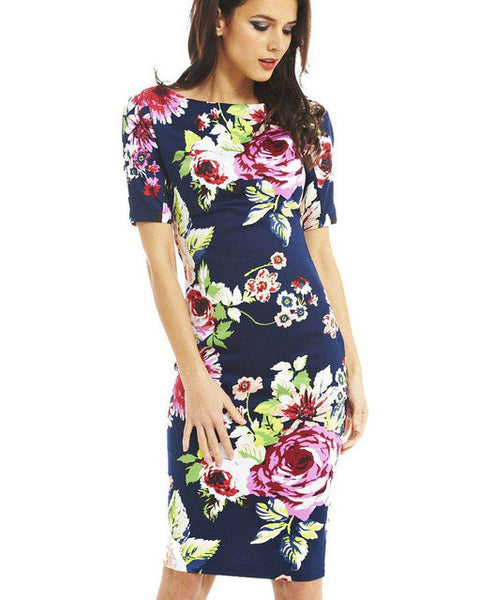 Women Dress Elegant Floral Print Work Business Casual Party .