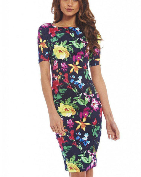 Women Dress Elegant Floral Print Work Business Casual Party .
