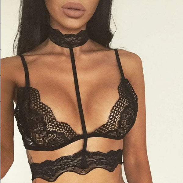 Lace Bralette Harness Wireless Halter Bralette Transparent Bras for Women See Through Bra Caged Bralettes Sexy Lingerie Crop Top