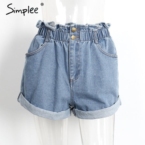 Simplee Casual black hemming denim shorts women Button summer beach 2017.