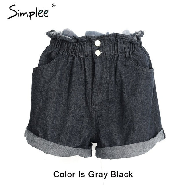 Simplee Casual black hemming denim shorts women Button summer beach 2017.