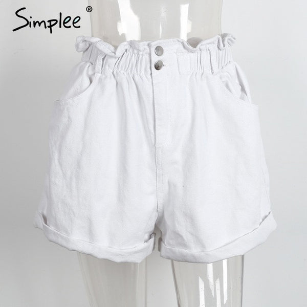 Simplee Casual black hemming denim shorts women Button summer beach 2017.