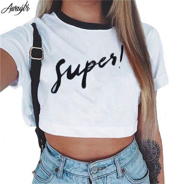 Women's Summer Anchor Printed Crop Top 2017 Short Sleeve Cotton T Shirts.