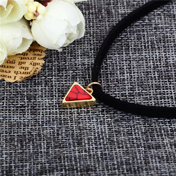 Punk Necklace Women Short Black Velvet Choker Necklaces With Triangle Faux Stone From India.