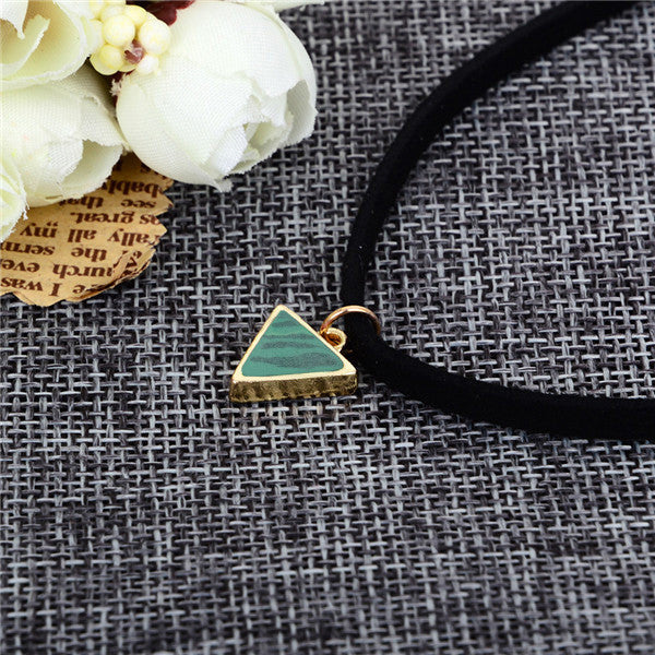 Punk Necklace Women Short Black Velvet Choker Necklaces With Triangle Faux Stone From India.