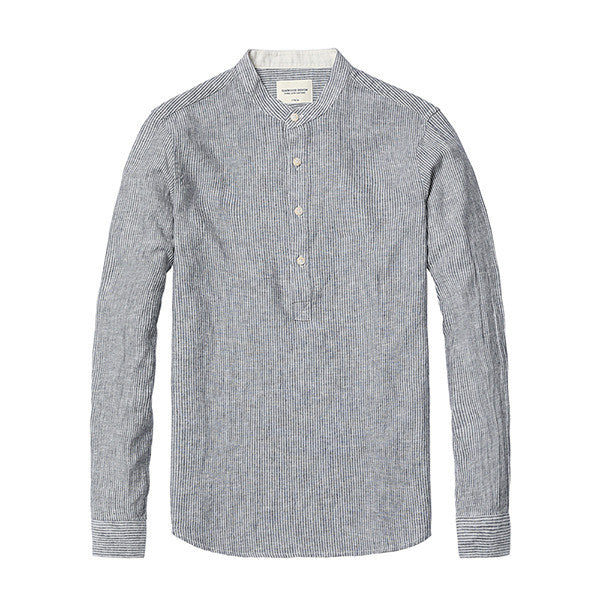 2017 Spring  New Arrival Striped Casual Shirts Men  Mandarin Collar Cotton and Linen Slim Fit Brand Clothing.