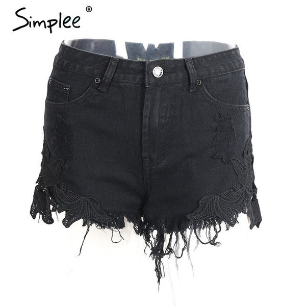 ripped pocket women shorts Summer casual denim shorts.