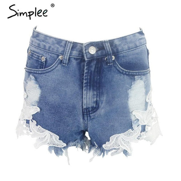 ripped pocket women shorts Summer casual denim shorts.