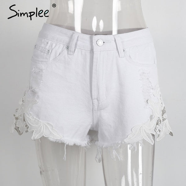 ripped pocket women shorts Summer casual denim shorts.