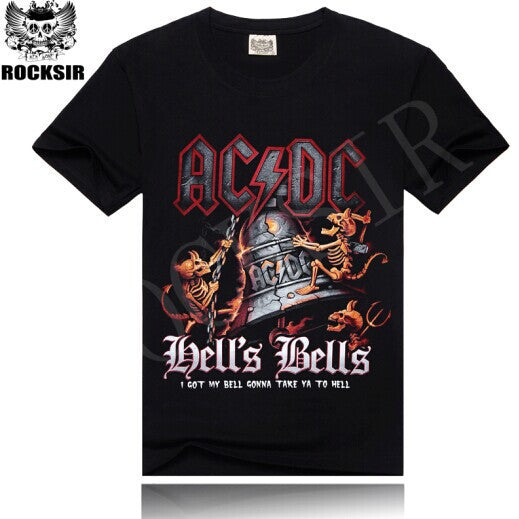 AC DC Heavy metal Bell Skull Men t-shirts Chain acdc summer style.