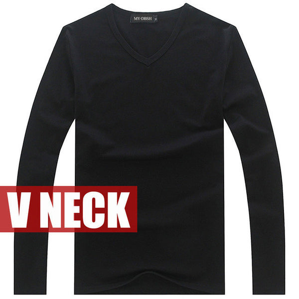Hot Sale New spring high-elastic cotton t-shirts men's long sleeve v neck.