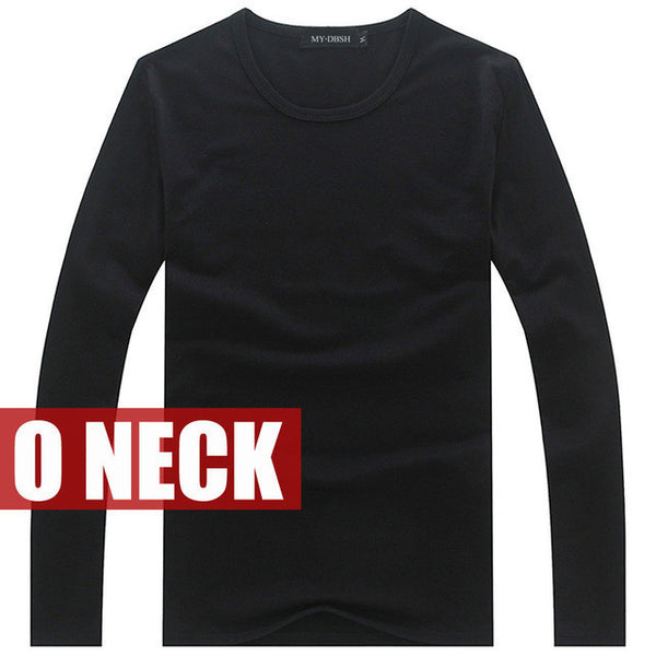 Hot Sale New spring high-elastic cotton t-shirts men's long sleeve v neck.