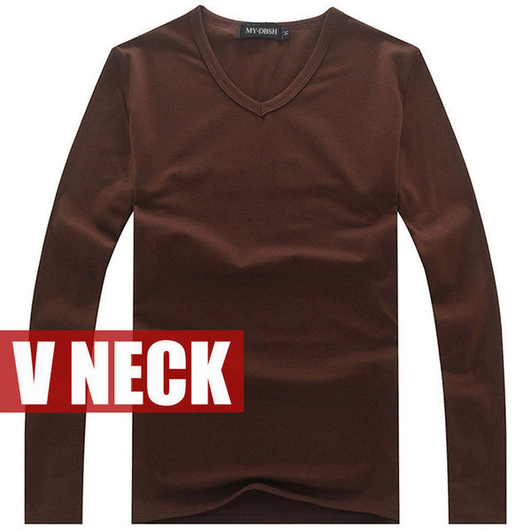 Hot Sale New spring high-elastic cotton t-shirts men's long sleeve v neck.