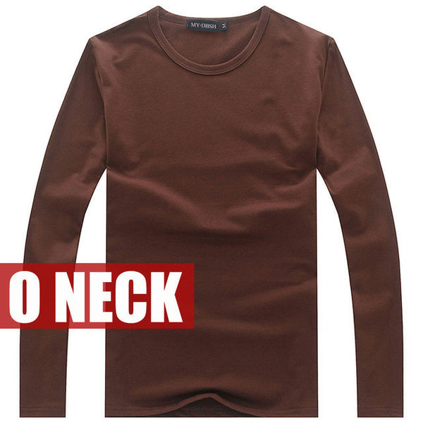 Hot Sale New spring high-elastic cotton t-shirts men's long sleeve v neck.