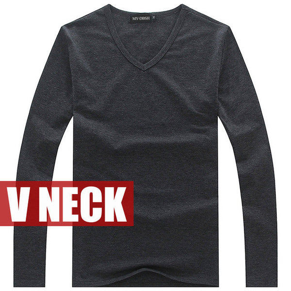 Hot Sale New spring high-elastic cotton t-shirts men's long sleeve v neck.