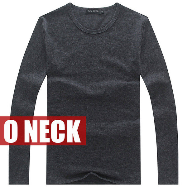 Hot Sale New spring high-elastic cotton t-shirts men's long sleeve v neck.