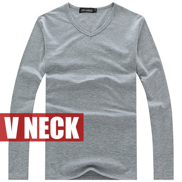 Hot Sale New spring high-elastic cotton t-shirts men's long sleeve v neck.