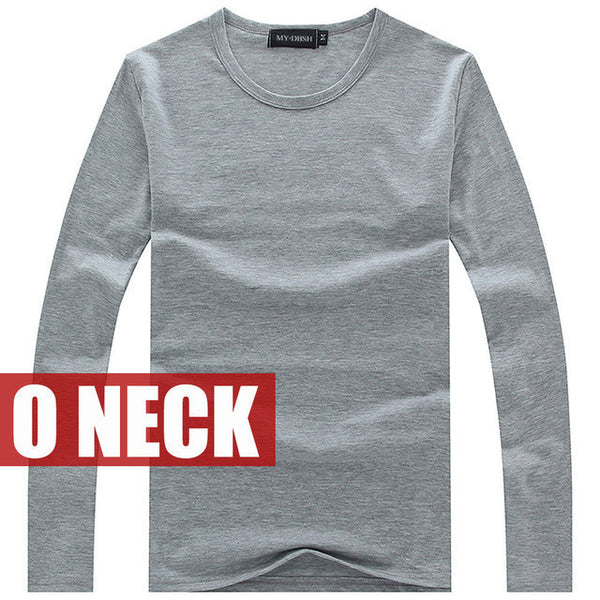 Hot Sale New spring high-elastic cotton t-shirts men's long sleeve v neck.