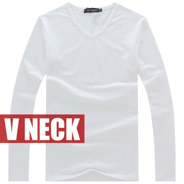 Hot Sale New spring high-elastic cotton t-shirts men's long sleeve v neck.