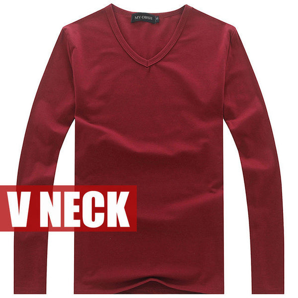 Hot Sale New spring high-elastic cotton t-shirts men's long sleeve v neck.