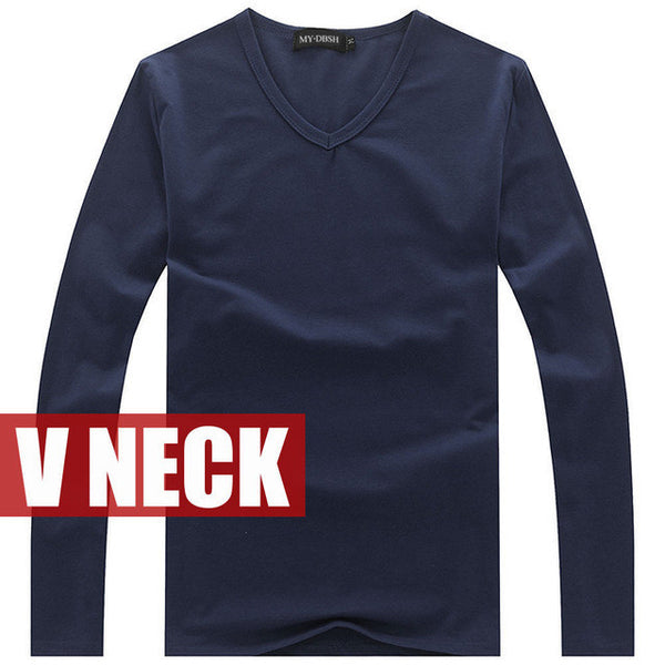 Hot Sale New spring high-elastic cotton t-shirts men's long sleeve v neck.