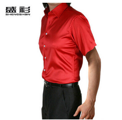 new brand summer style High quality silk short Sleeve men dress Shirts.