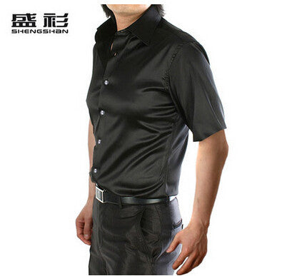 new brand summer style High quality silk short Sleeve men dress Shirts.