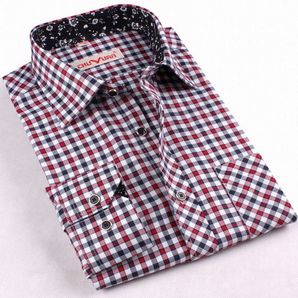 2017 New Men Thickening Imitation Wool Plaid Shirt.