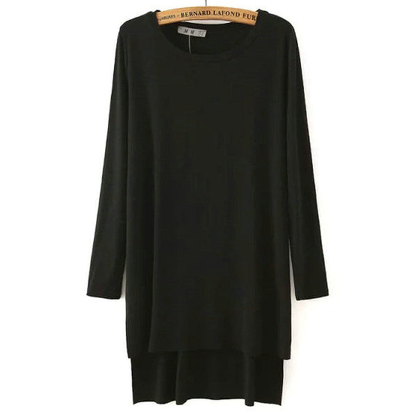 Women loose side split long T shirt O-neck long sleeve cozy shirts .