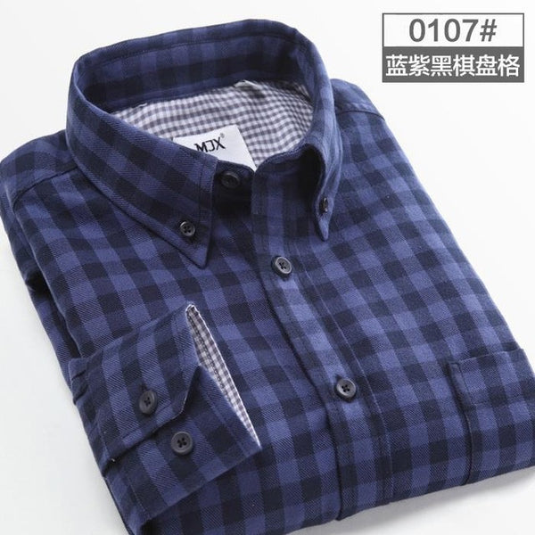 spring plaid shirt male long-sleeved shirt plus size youth office business casual shirt men.