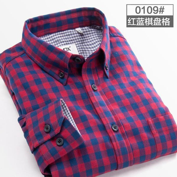 spring plaid shirt male long-sleeved shirt plus size youth office business casual shirt men.