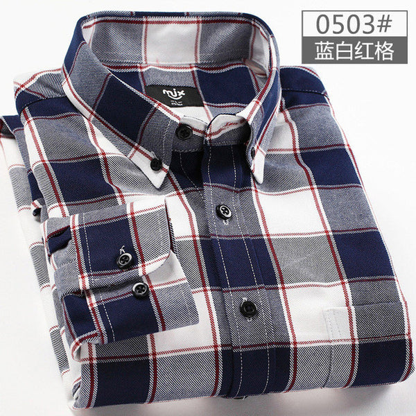 spring plaid shirt male long-sleeved shirt plus size youth office business casual shirt men.