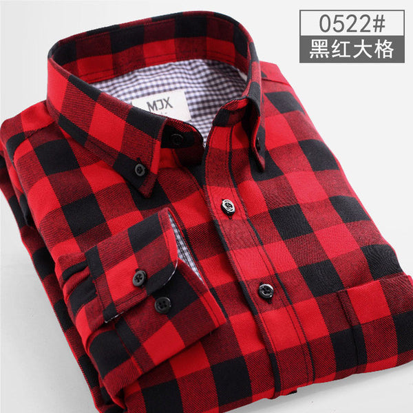 spring plaid shirt male long-sleeved shirt plus size youth office business casual shirt men.