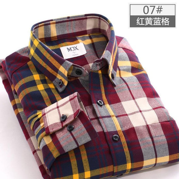 spring plaid shirt male long-sleeved shirt plus size youth office business casual shirt men.