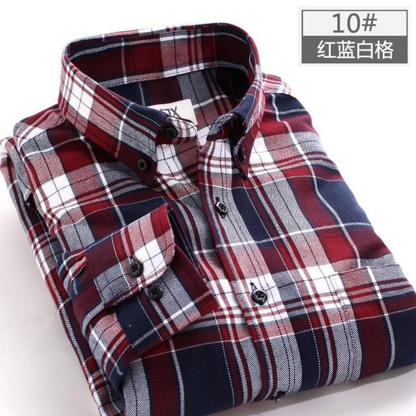 spring plaid shirt male long-sleeved shirt plus size youth office business casual shirt men.