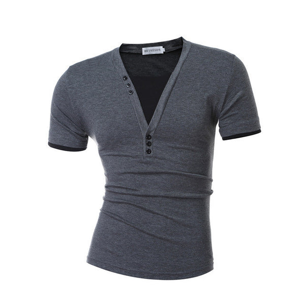 2017 Short Sleeve Fake Two T Shirt V-Neck Slim.