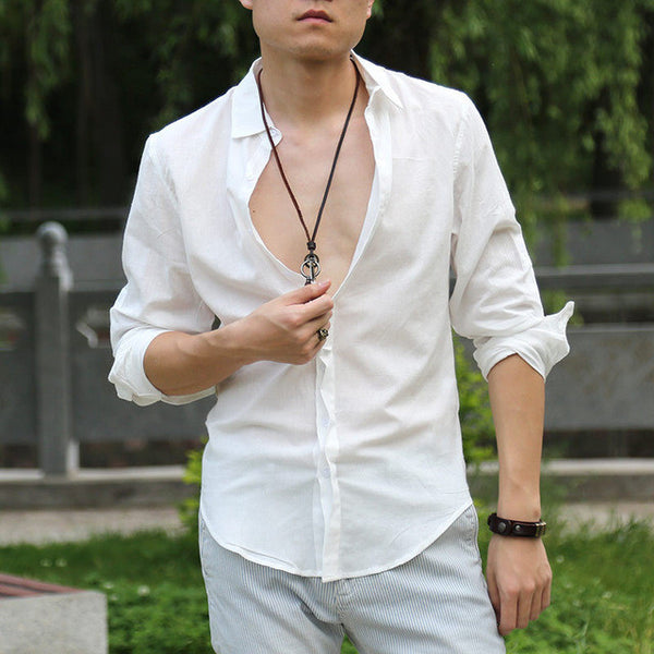 Zecmos Cotton Linen Shirts Man Summer White Shirt.