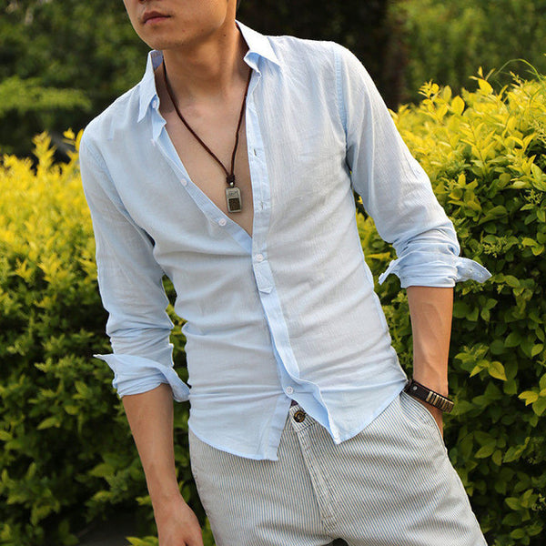 Zecmos Cotton Linen Shirts Man Summer White Shirt.