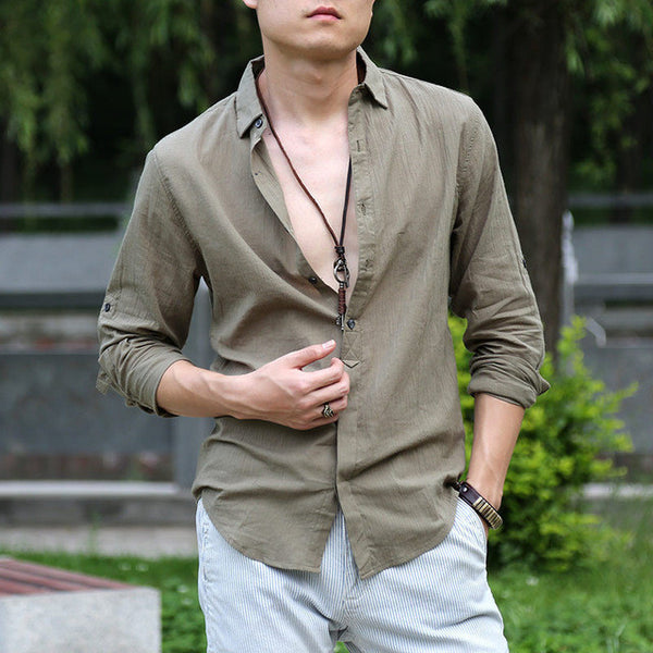 Zecmos Cotton Linen Shirts Man Summer White Shirt.