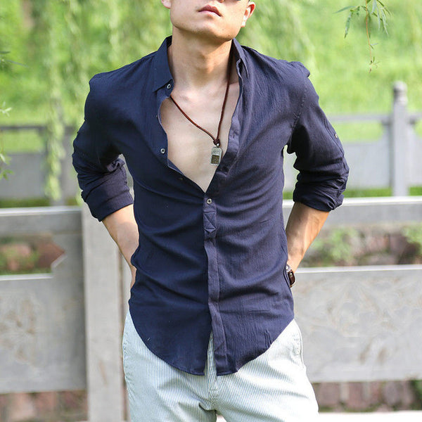 Zecmos Cotton Linen Shirts Man Summer White Shirt.