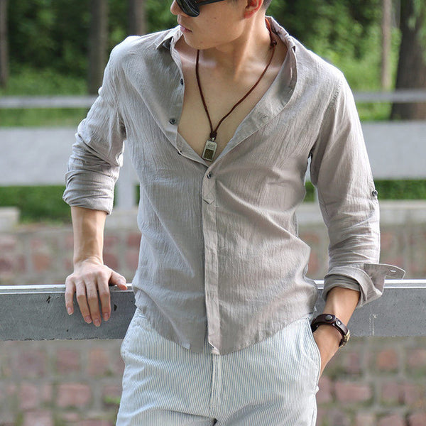 Zecmos Cotton Linen Shirts Man Summer White Shirt.