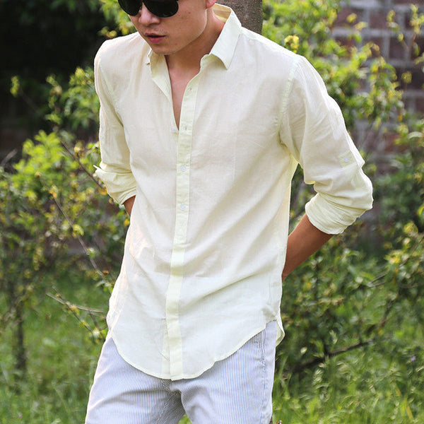 Zecmos Cotton Linen Shirts Man Summer White Shirt.